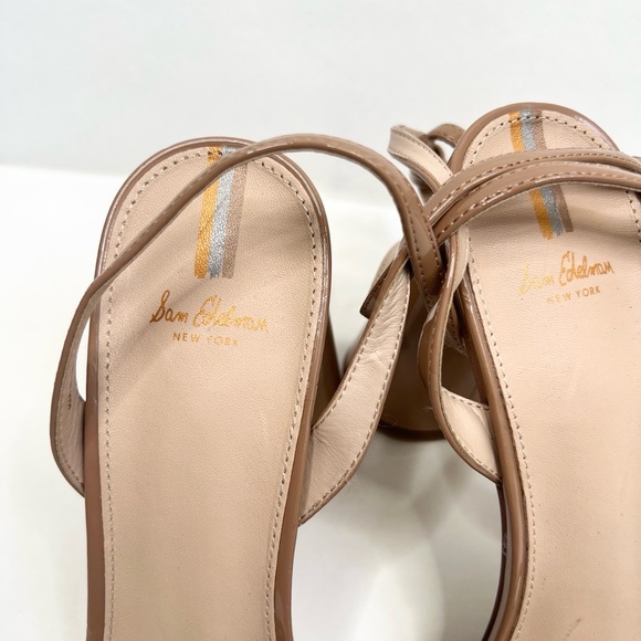 Sam Edelman Kia Beige Block Heel Strappy Patent Sandals Square Toe Heels US 10 - Picture 6 of 9